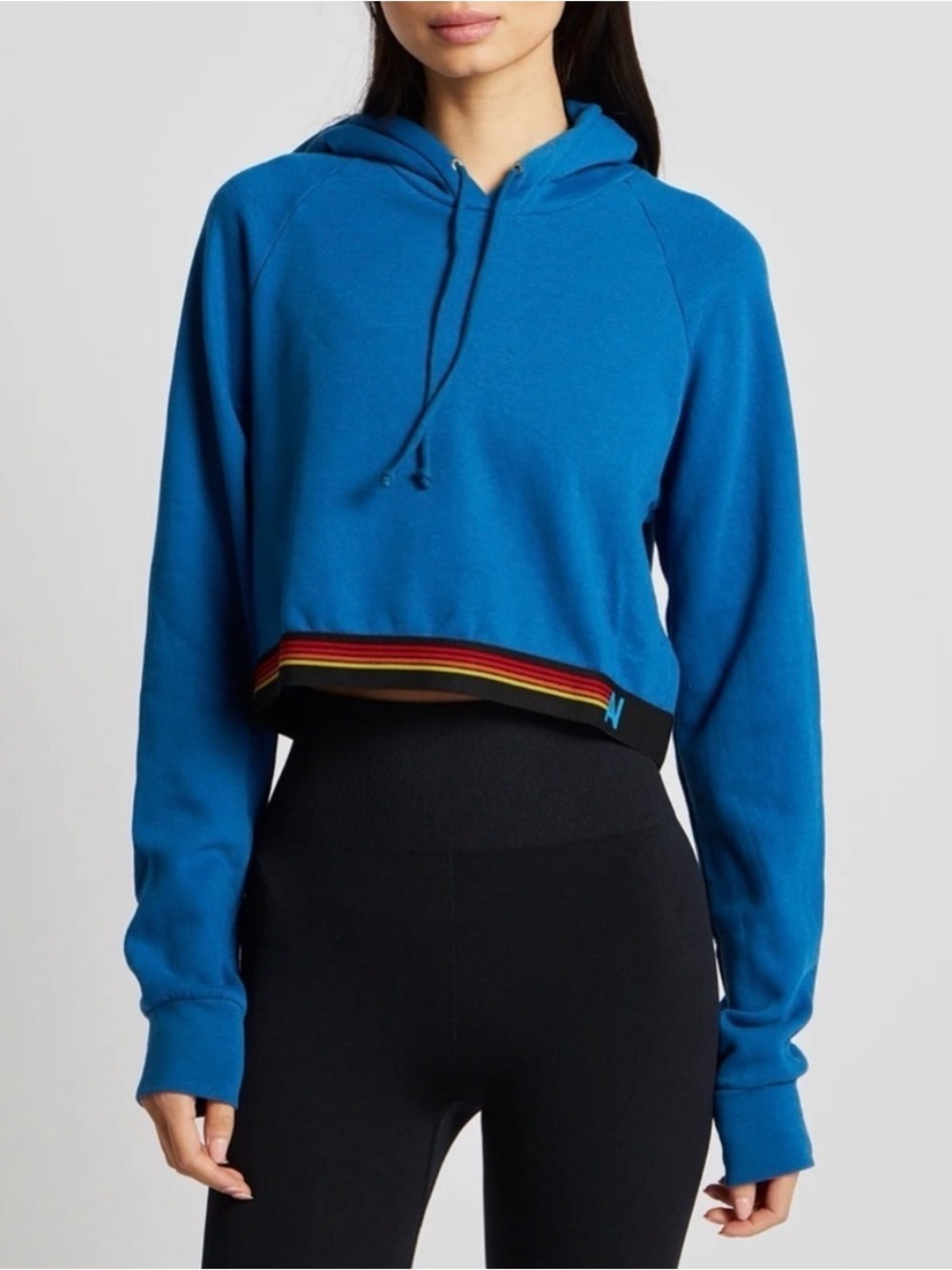 Aviator Nation Logo Stripe Crop Hoodie Blue Size XS